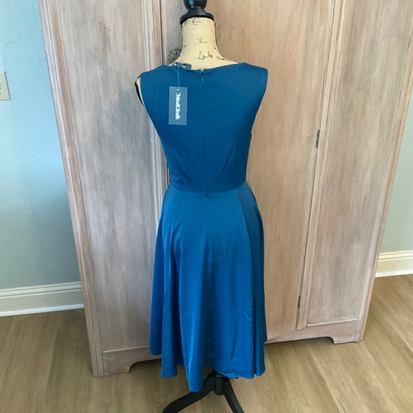 Modcloth Blue Fit Flare Sleeveless Midi Dress wedding party V neck sleeve retro - Picture 2 of 14